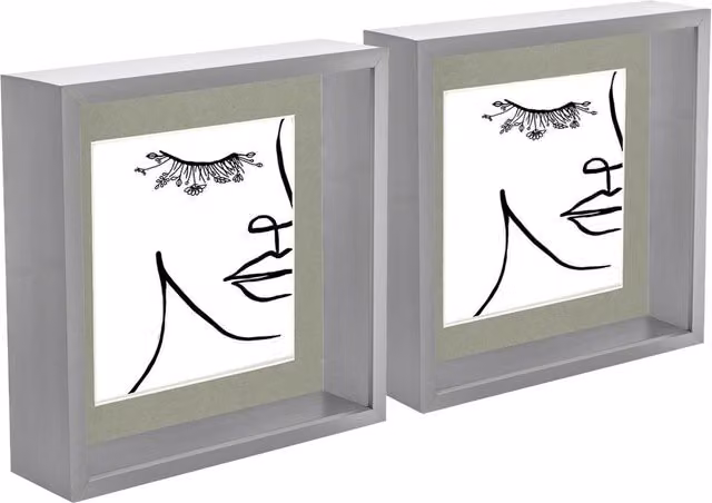 Nicola Spring Pack of 2 Grey 3D Deep Box Square Photo Frames with 6 x 6 inch Mounts, 8 x 8 inch Frame Size