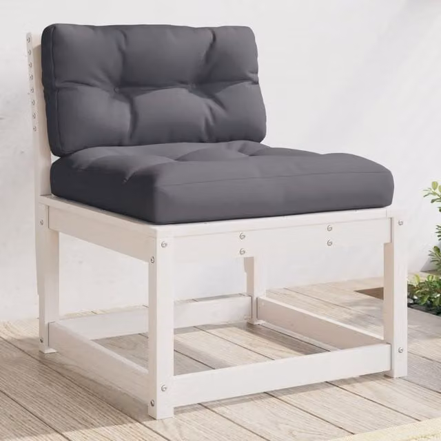 Berkfield Home White Solid Pine Garden Sofa with Fabric Cushions – 1