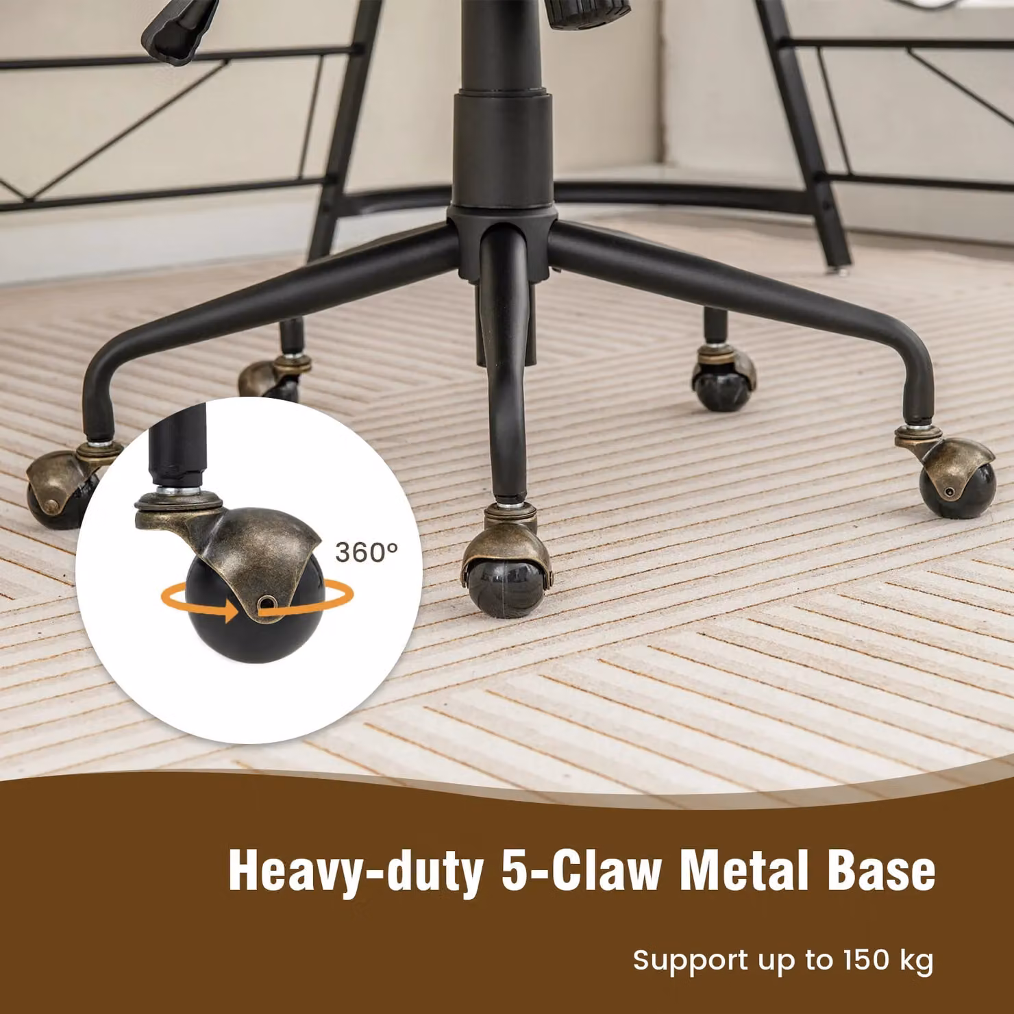 Costway Grey Velvet Swivel Task Chair with Armrests and Castors for Home Office – 5