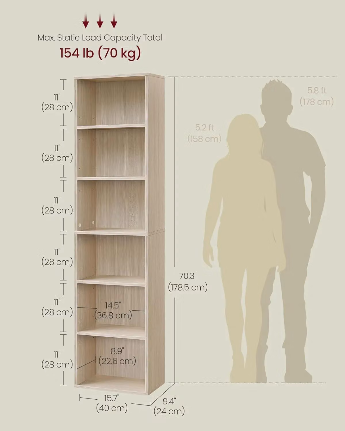VASAGLE 6 Tier Open Bookshelf Storage Unit with Adjustable Shelves in Beige – 2