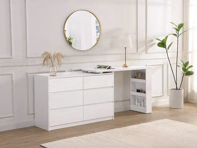 Vente-unique Modern White Dressing Table Chest of Drawers with Mirror Top, W: 120 cm, H: 80 cm, D: 40 cm