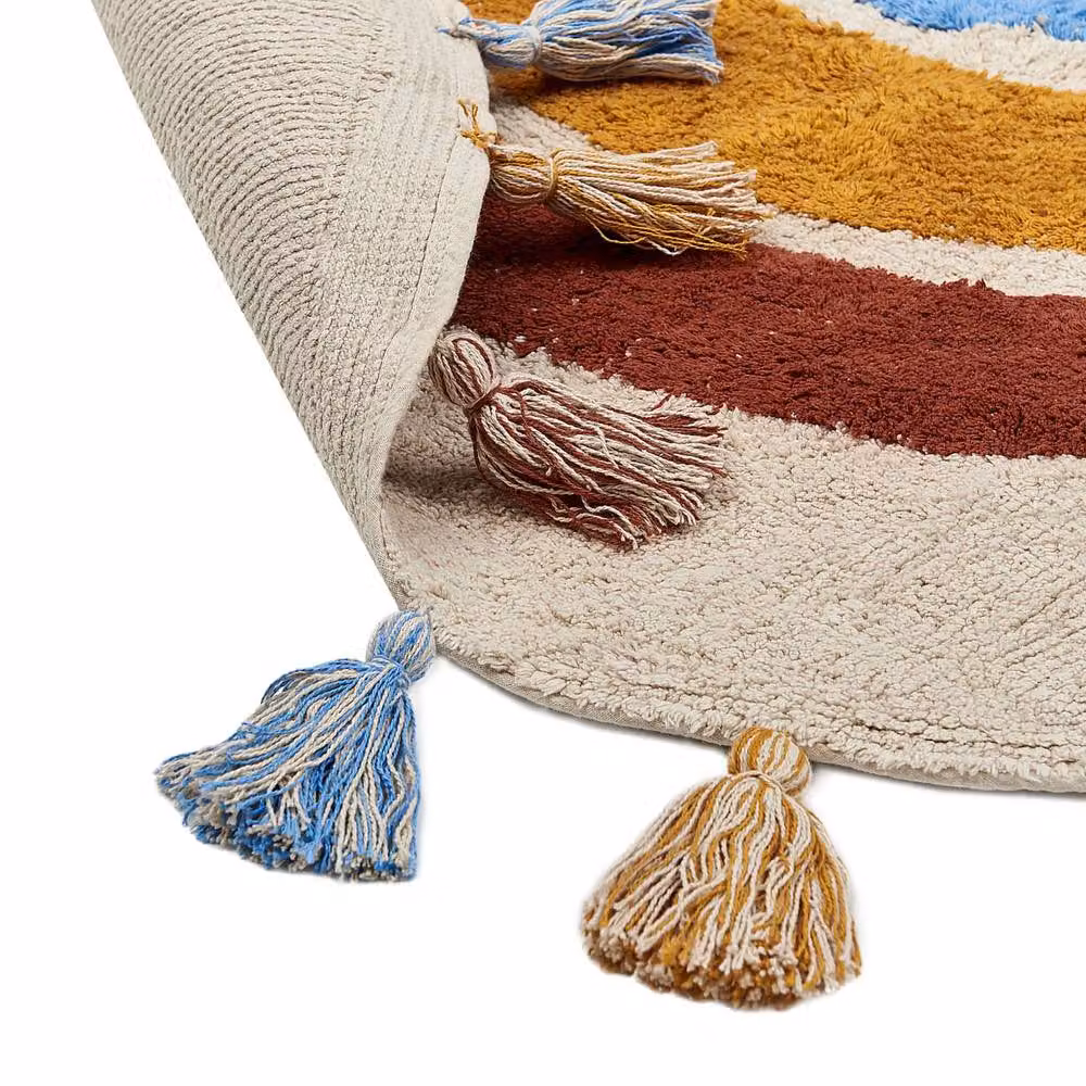 Wyld and Coco Laurel Rainbow Round Woven Cotton Rug with Fringes, Multicolour, Diameter: 120 cm – 4