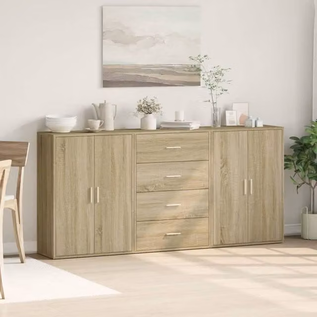 Berkfield Home 3-Piece Sonoma Oak Sideboard Set in Light Tan, W/D/H: 60 x 31 x 84 cm
