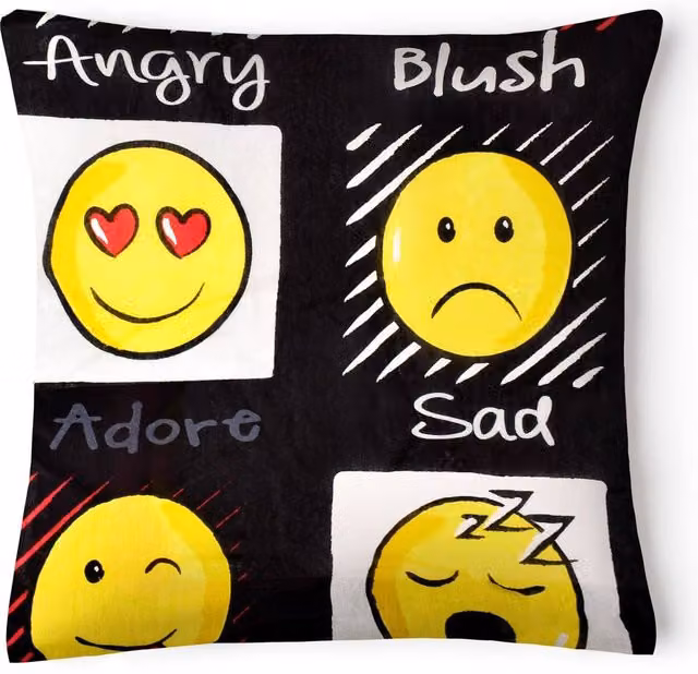 Velosso Expressions Black Emoji Design Filled Cushion with Removable Cover, W/D/H: 43 x 43 x 43 cm