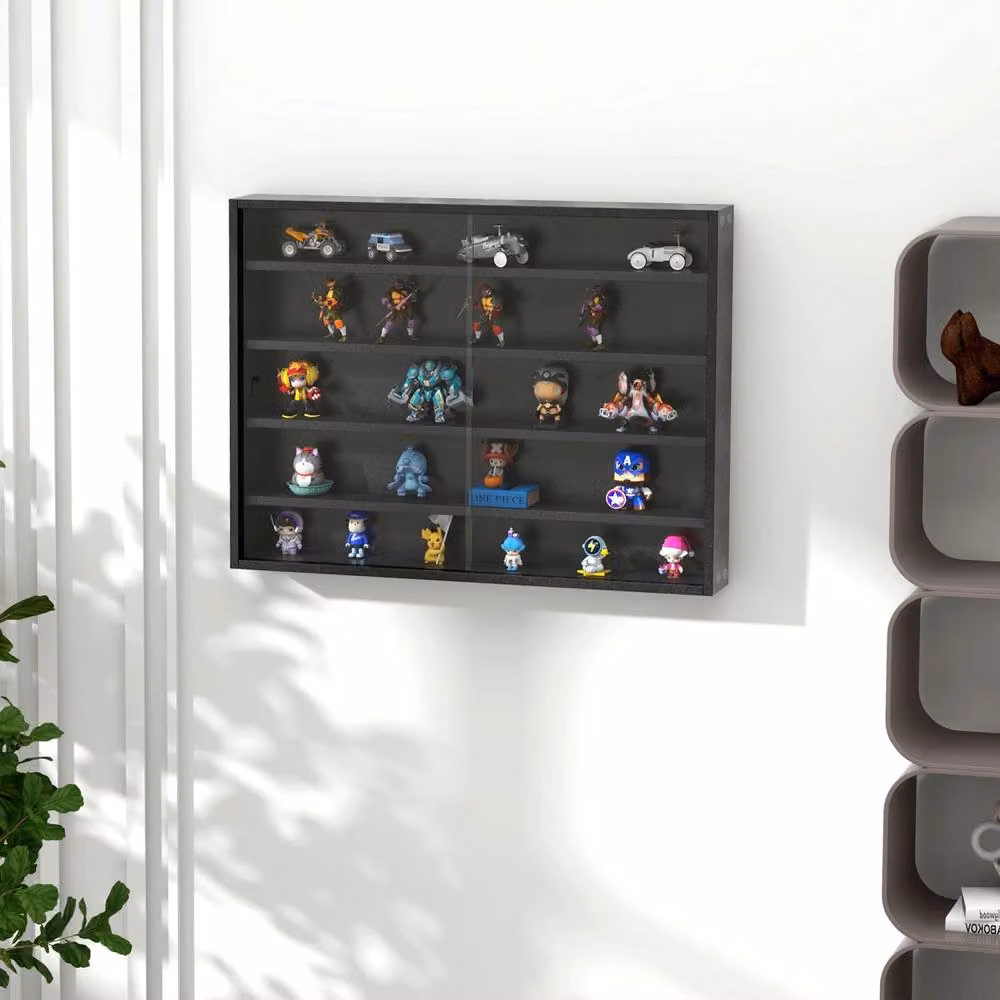 Wyld Haus Velura Black Wood and Glass Wall Mounted Display Cabinet with Sliding Glass Doors W/H: 60 x 80 cm – 3