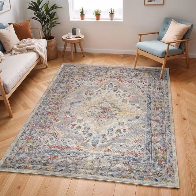 Livabliss Ankara Vintage Boho Oriental Rug in Grey, Taupe and Blue, W: 80 cm, L: 150 cm – 1