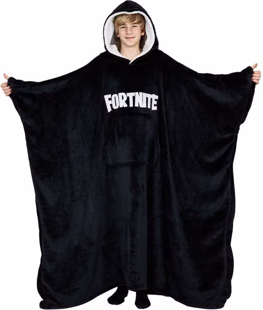 Fortnite Men's Oversize Black Fleece Hooded TV Blanket – 1