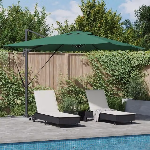 Berkfield Home Roma Cantilever Parasol with LEDs, Green, W/D/H: 286 x 285 x 270 cm