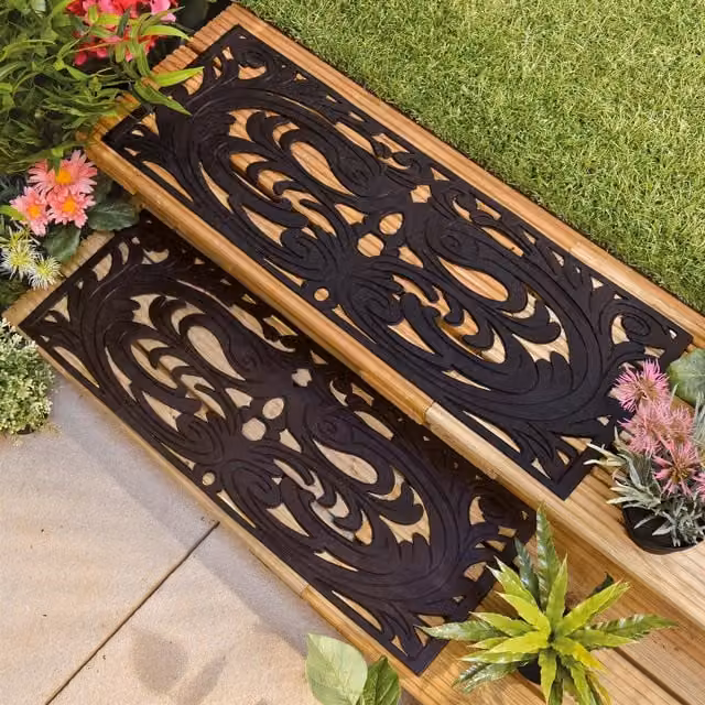 mysmartbuy Set of 4 Decorative Rubber Step Mats, Wrought Iron Effect, Black, W: 75 cm, D: 25 cm