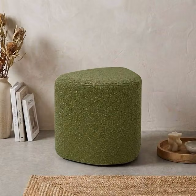 Garden Greatness Eve Emerald Boucle Fabric Stool in Green, W/D/H: 35 x 35 x 45 cm