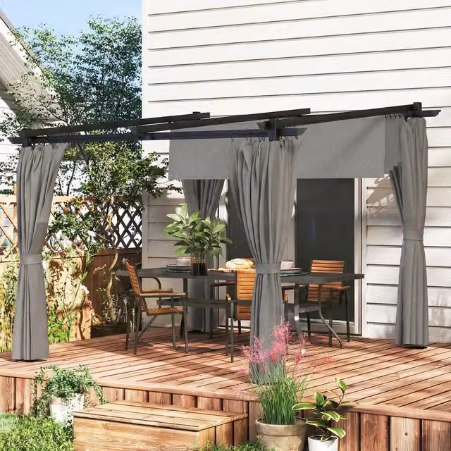 Outsunny Outdoor Pergola with Retractable Roof and Sidewalls, Light Grey, W/D/H: 300 x 300 x 300 cm