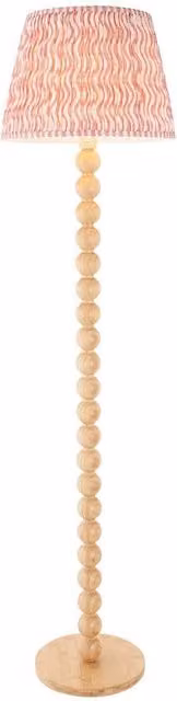 Netlighting Brown Cane Bamboo Floor Lamp with Pink Fabric Ripple Shade, 40 cm, E27 – 1