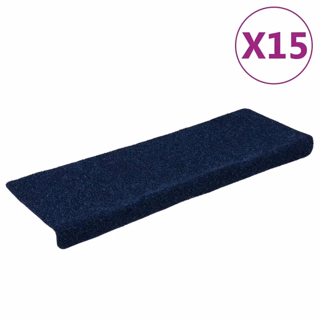 Berkfield Home Blue Needle Punch Stair Mats, 15 Piece Set, W/D/H: 65 x 40 x 4 cm – 2
