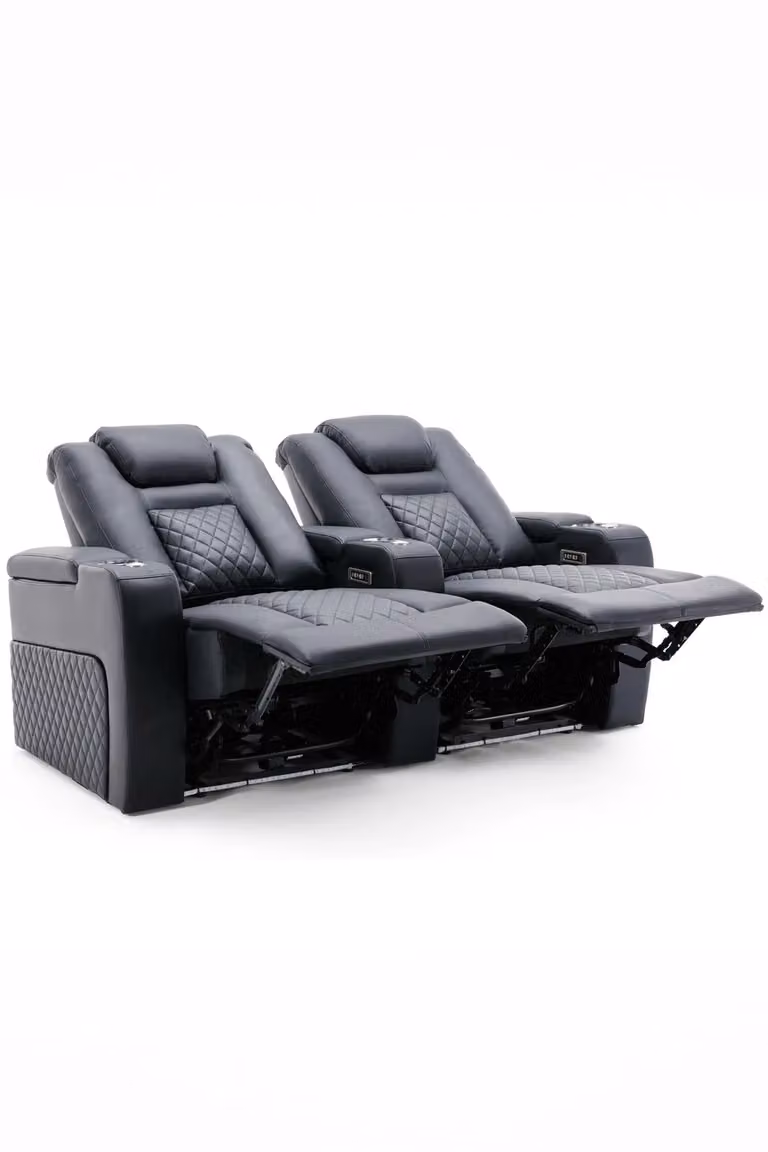More4Homes Broadway 2 Seater Cinema Electric Recliner Chair in Black with USB Charging, LED Lighting and Cup Holders
