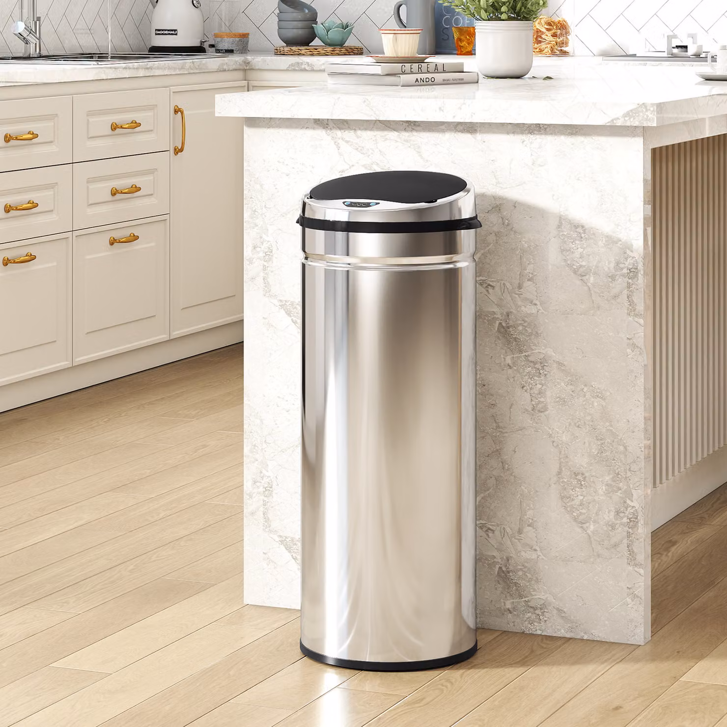 HOMCOM 50L Stainless Steel Sensor Bin in Silver Tone with Soft Close and Fingerprint Proof Finish – 2