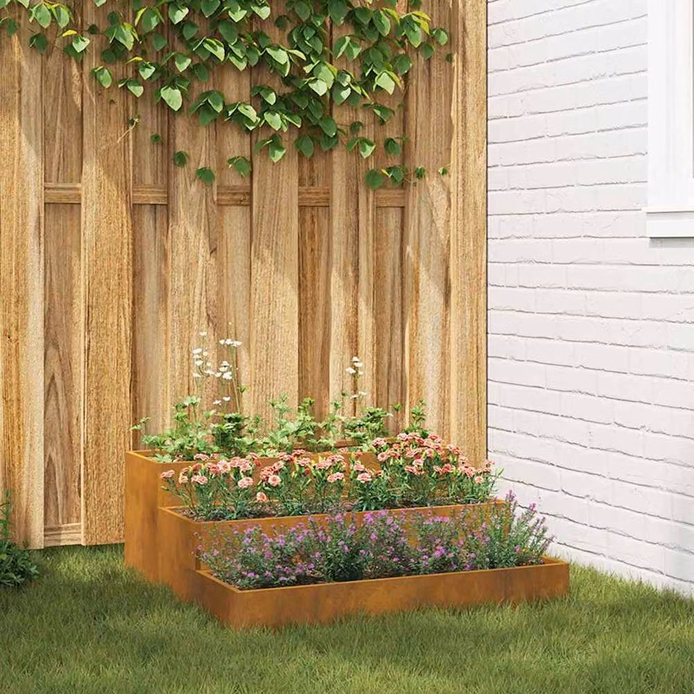 Berkfield Home 3-Tier Weathering Steel Garden Planter, Brown, W/D/H: 90 x 90 x 35 cm – 1