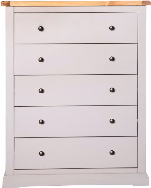 Cabinet Bits Loreo 5 Drawer Chest of Drawers in Light Grey with Gold Knobs