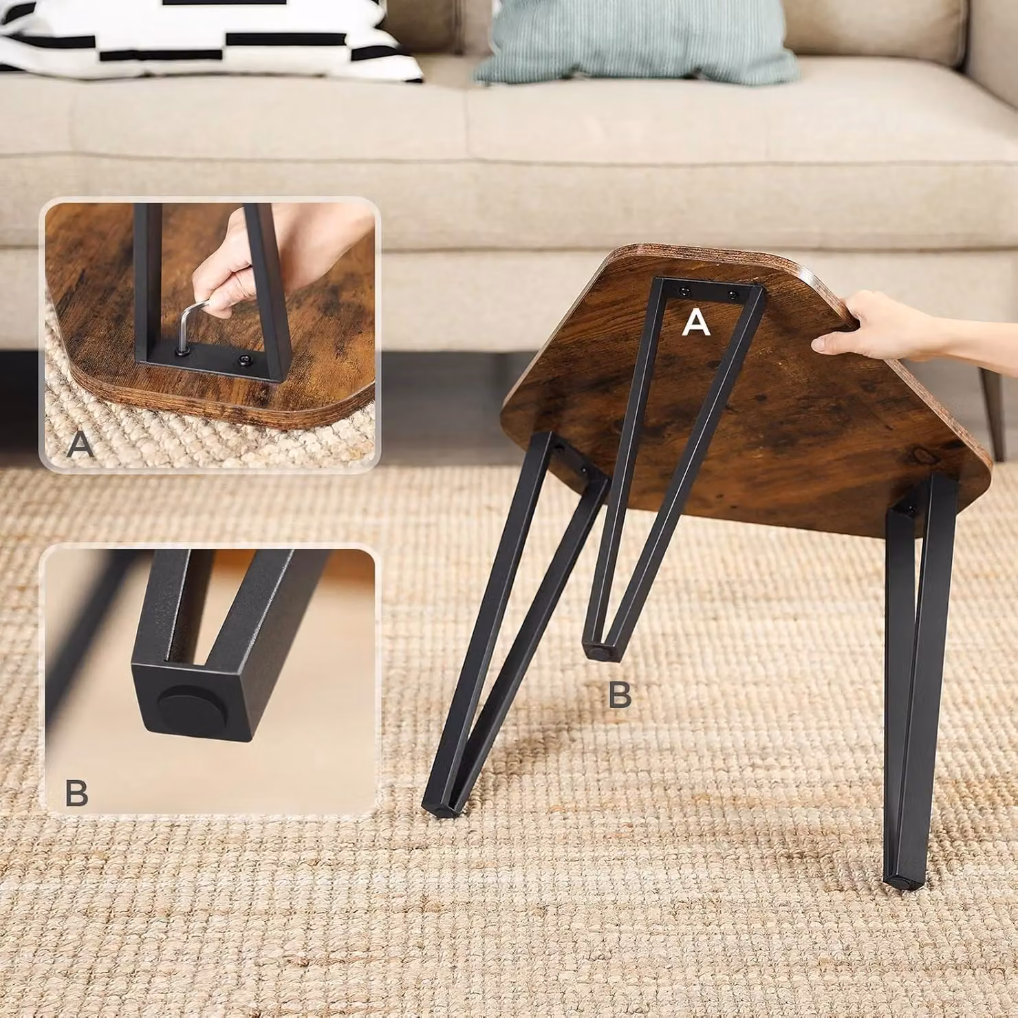 VASAGLE Nesting Coffee Table Set of 3, Industrial Style Stacking Side Tables in Brown – 4