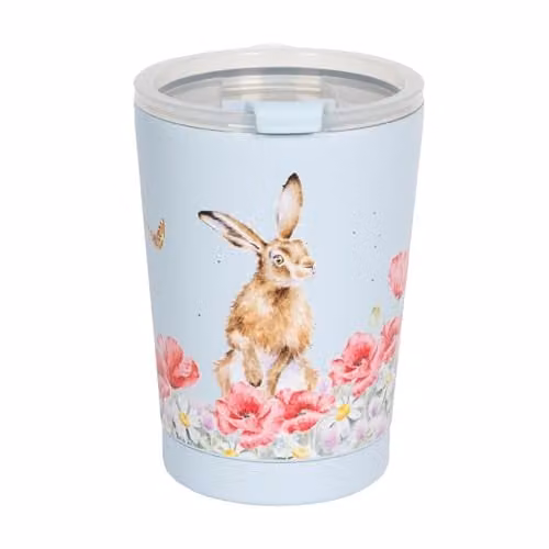 Wrendale Designs Stainless Steel Floral Hare Coffee Cup with Lid, Blue and Multicolour, 320ml