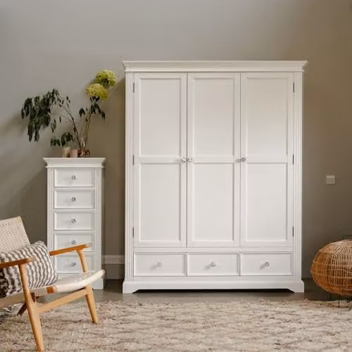 Statement Furniture Gainsborough Triple Wardrobe in White with 3 Doors, 3 Drawers, Hanging Rail and Internal Shelves, H 200 cm x W 160 cm x D 62 cm – 1