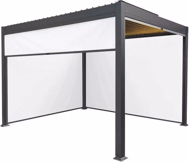 Monstershop Anthracite Aluminium Pergola with White Blinds and LED Lights, W/D/H: 300 x 300 x 250 cm