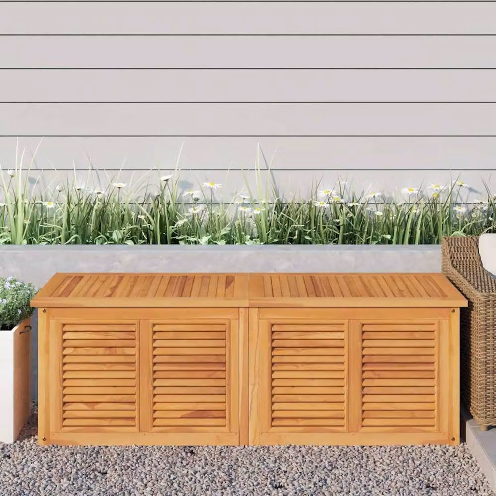 Berkfield Home Garden Storage Box with Bag in Brown Solid Teak Wood, W/D/H: 150 x 50 x 53 cm – 2