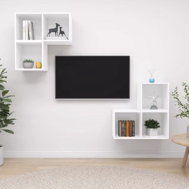 Berkfield Home 4 Piece Minimalist White Wall Mounted TV Cabinet Set in Matt MDF