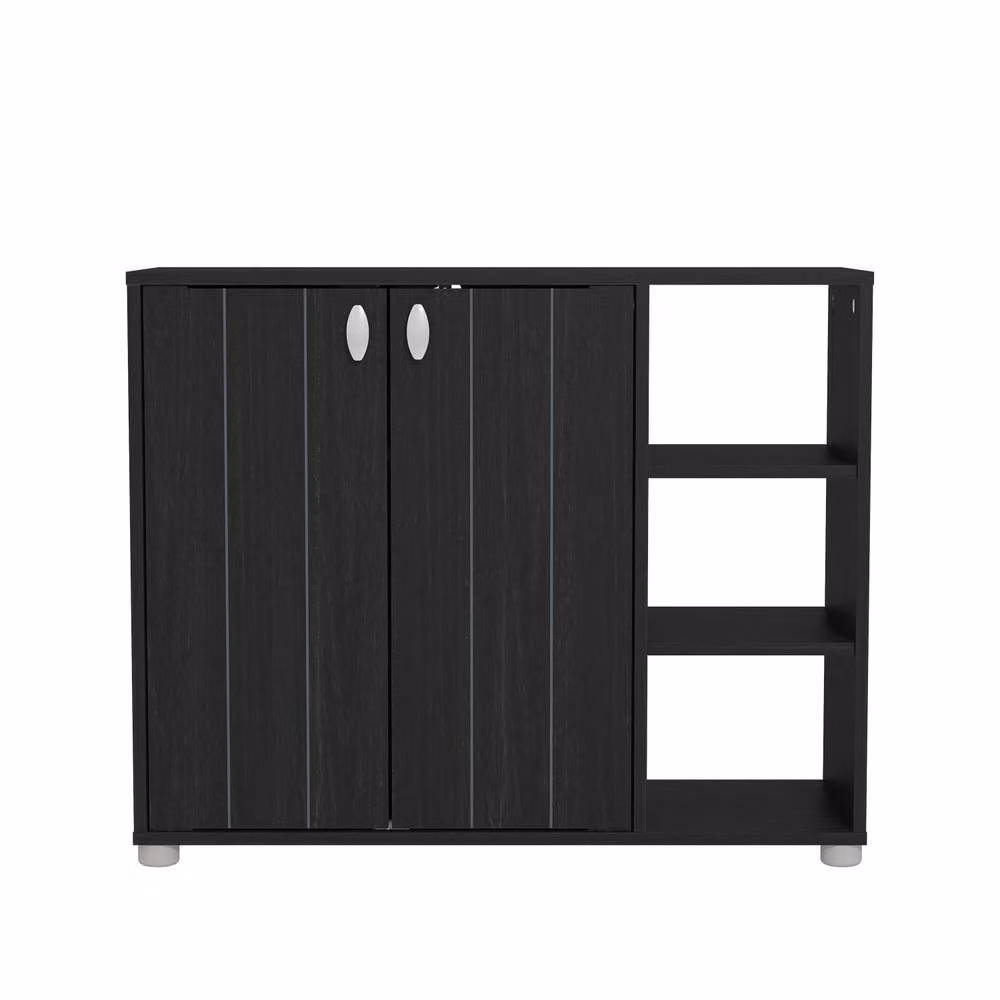 GFW Bideford Black 2 Door Compact Shoe Cabinet with Open Shelf – 2