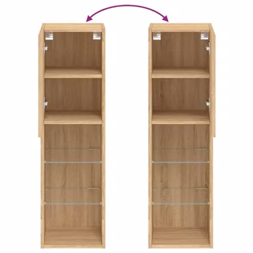 vidaXL Set of 2 Modern Wall-Mounted TV Cabinets with Integrated LED Lights, Brown, W/D/H: 30.5 x 30.5 x 102 cm – 2
