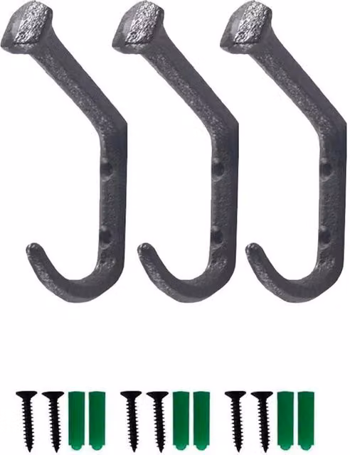 SPETLEK Iron Style Double Coat Hook, 3-Piece Set, Black