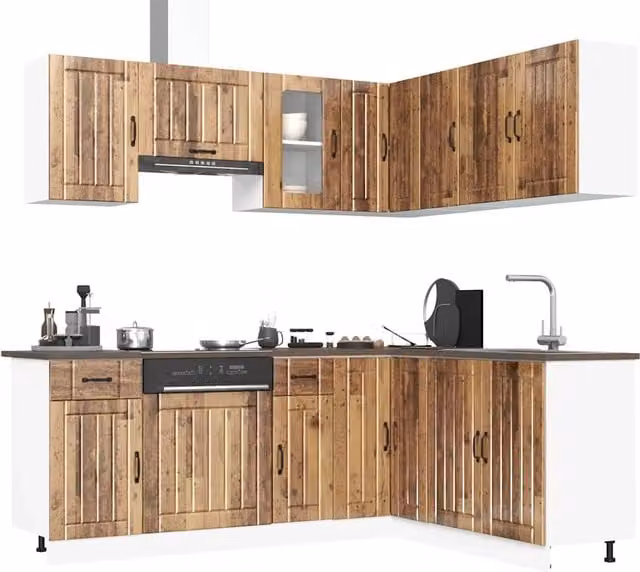 Berkfield Home Kalmar 11 Piece Kitchen Cabinet Set in Brown Old Wood Engineered Wood – 1