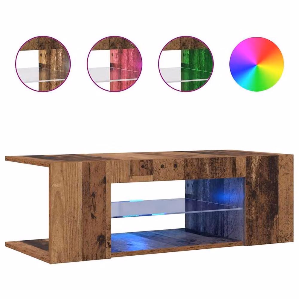 Berkfield Home TV Cabinet with Integrated LED Lights in Old Wood Brown, W/D/H: 90 x 39 x 30 cm – 4