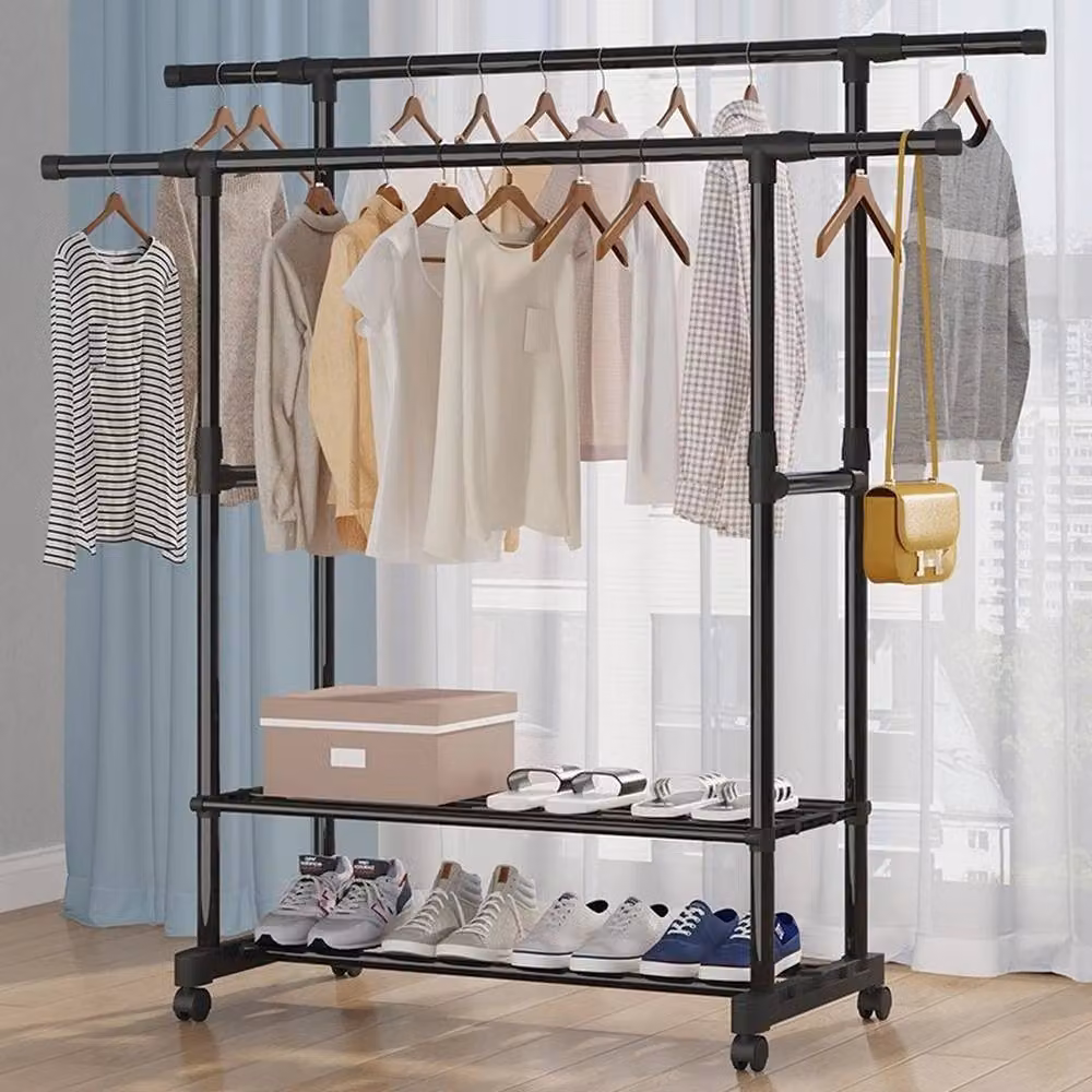 FLAVORA Heavy Duty Double Rail Garment Clothes Rack in Matt Black Metal – 3