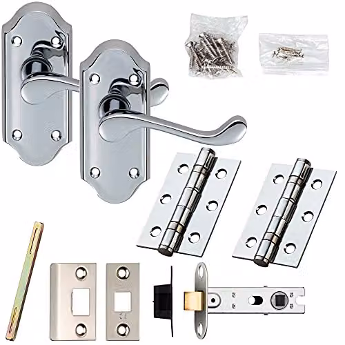 Loops Chrome Victorian Scroll Lever Door Handle and Latch Pack with Small Plate
