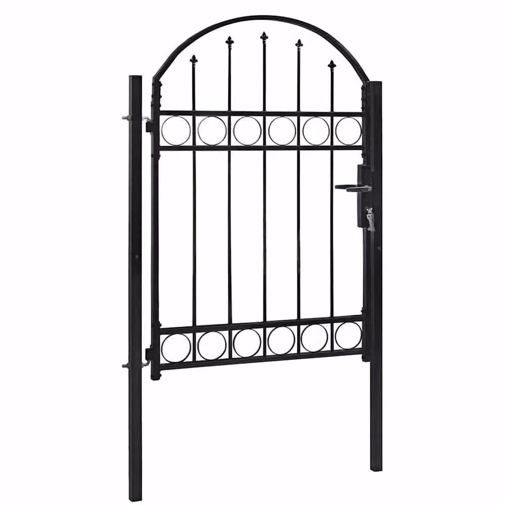 Berkfield Home Elegant Steel Swing Fence Gate with Arched Top, Black, W: 100 cm, H: 125 cm – 2