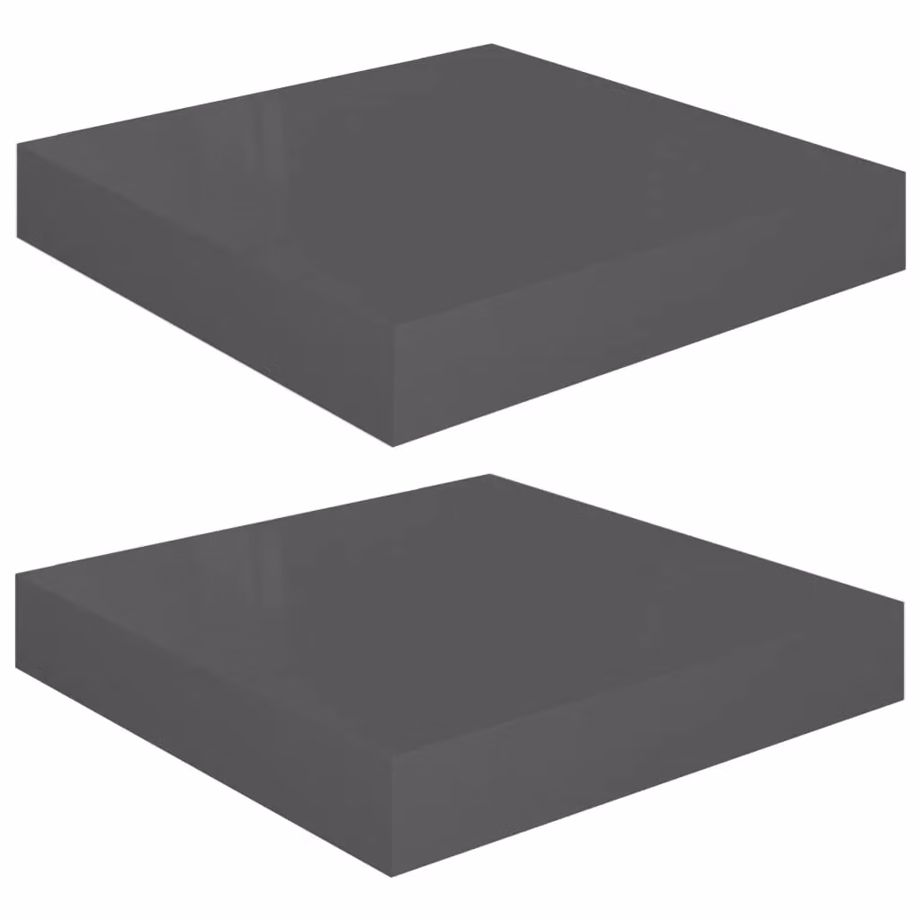 Berkfield Home Set of 2 High Gloss Grey Floating Wall Shelves, W/D/H: 23 x 23.5 x 3.8 cm – 2