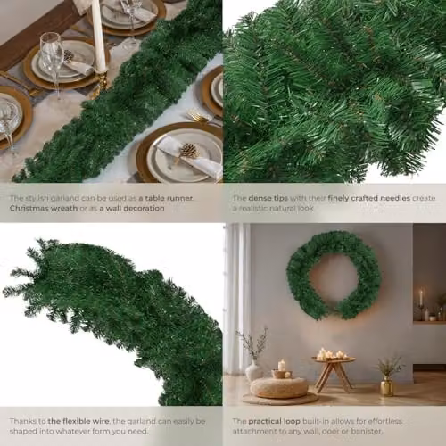 tectake Lifelike Green Christmas Garland with Hanging Loop – 4
