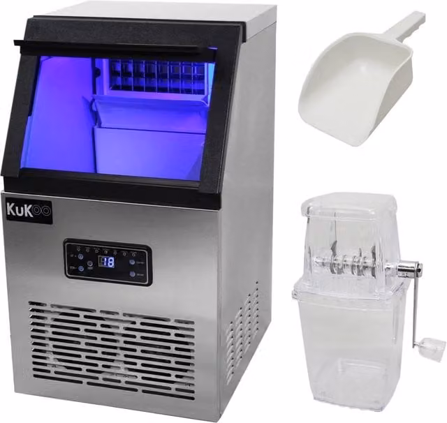 KuKoo Commercial Stainless Steel Ice Machine in Silver with Ice Scoop – 1