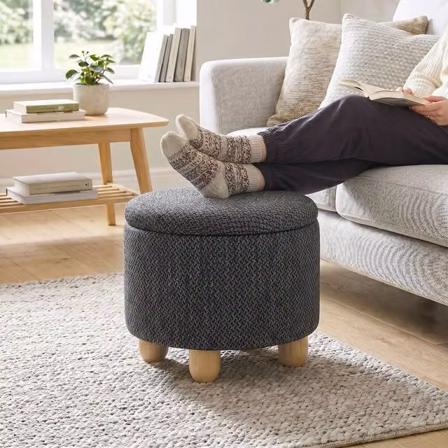 HOMCOM Round Storage Ottoman with Reversible Lid in Dark Grey