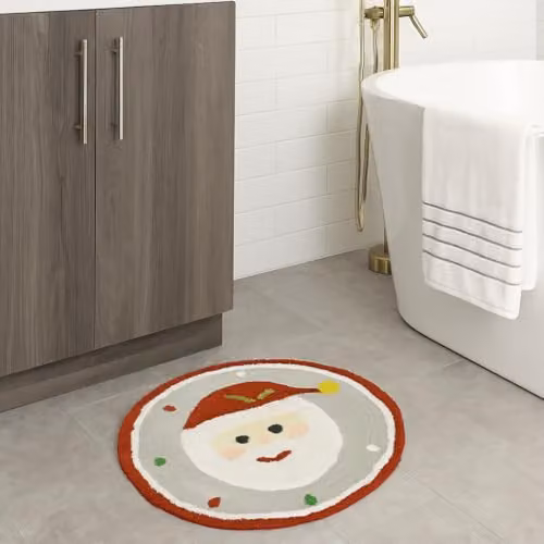 Mooky Mats Round Christmas Bath Mat with Santa Design, Non-Slip and Absorbent, W/D/H: 70 x 70 x 0.3 cm, Multicolour – 5