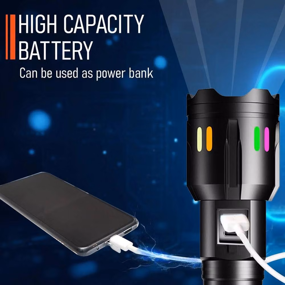 VOGREX 50000LM Zoom USB Rechargeable Super Bright LED Torch in Black – 3