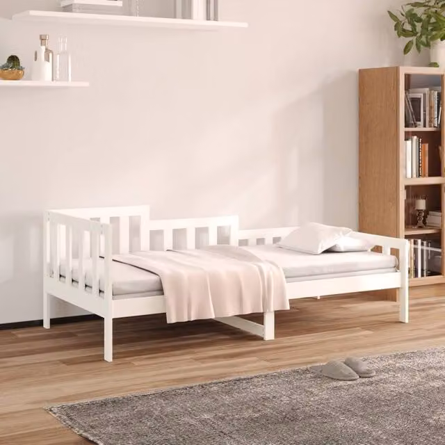 Berkfield Home Rustic White Solid Wood Pine Day Bed W/D/H: 90 x 200 cm