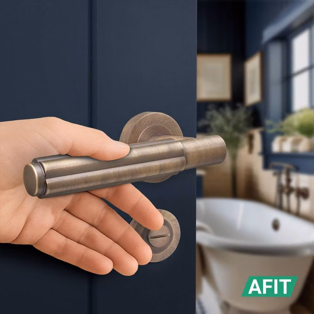 AFIT Antique Brass Fire Door Handle Bathroom Set in Bronze with 80mm Lock and 102mm Hinges – 5