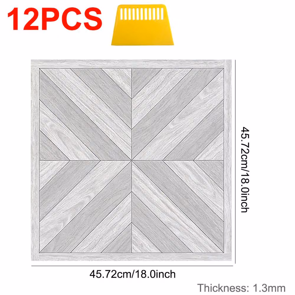Ventryn 12 Pack Grey Self Adhesive Textured Vinyl Floor Tiles, 45.72 cm – 2