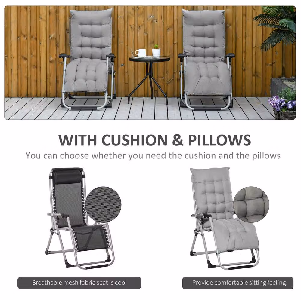 STILVORA 2-Piece Reclining Sun Lounger Set with Grey UV-Resistant Polyester Cushions and Metal Frame – 6