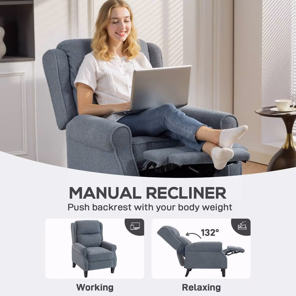 STILVORA Grey Fabric Recliner Armchair with Integrated Footrest and Metal Frame – 4
