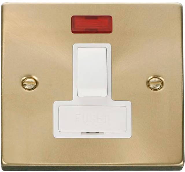 SE HOME Satin Brushed Brass 13A Switched Fused Connection Unit with Neon Indicator in White and Gold