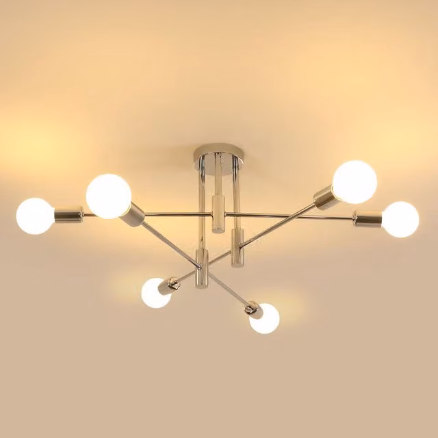 Pheashine Modern Silver Chrome Ceiling Light with E27 Socket, W: 71 cm, D: 32 cm, H: 32 cm