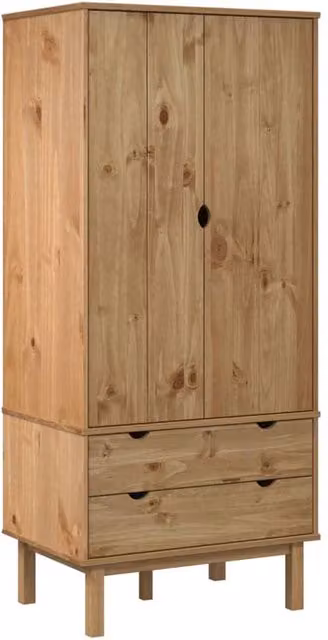 Berkfield Home OTTA Wardrobe in Brown Solid Pine with Integrated Drawers and Shelves, W/D/H: 76.5 x 53 x 172 cm – 1