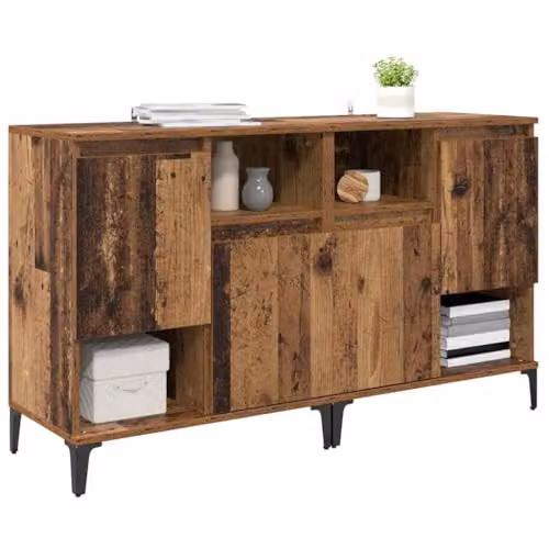 vidaXL Set of 2 Modern Sideboards in Old Wood Brown, W/D/H: 60 x 35 x 70 cm